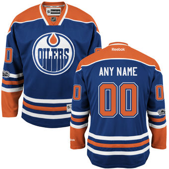 Mens Edmonton Oilers Reebok Royal Custom Home Centennial Patch Premier Jersey->customized nhl jersey->Custom Jersey